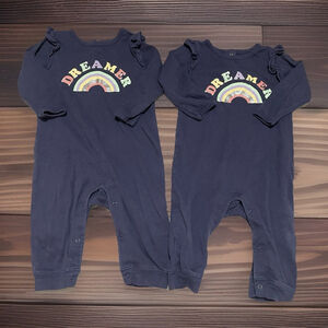 6-12 Months Old Navy Twin Girls “dreamer” Long Pants Rompers